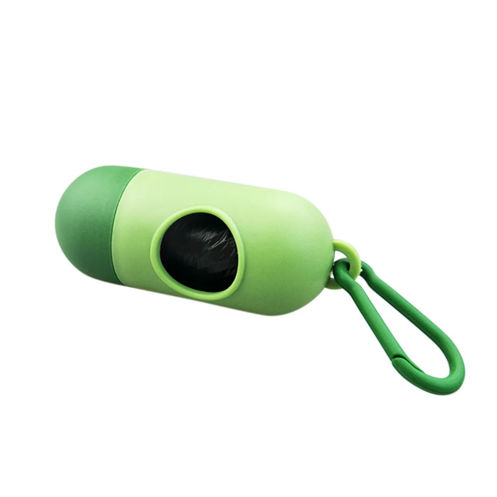 15pcs Waste Bags Portable Capsule Design Rubbish Bags Case Pet Dog Poop Holder Garbage Dispenser Box Clean-up Bag Carrier - Цвет: green