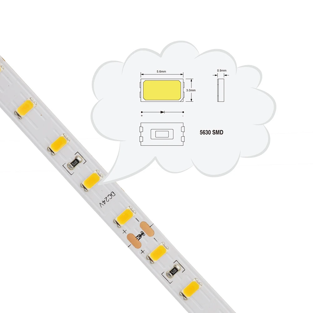 5630 Светодиодная лента 60led/M DC24V CRI90 + белая печатная плата высокая яркость гибкая