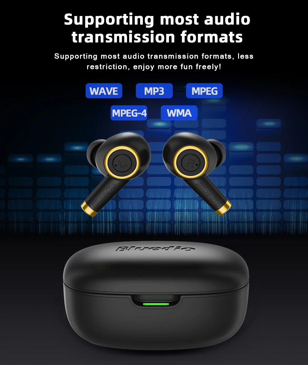 Bluedio Particle Bluetooth Headphones TWS Wireless Earbuds Waterproof Sports In-ear Headphones with Charging Case Support In-ear Detection - Black