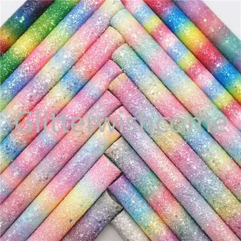 

Glitterwishcome 30X134CM Rainbow Glitter Leather, Stripes Printed Glitter Leather fabric Vinyl for Bows, GM761