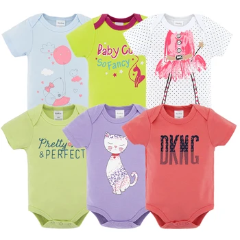 

Honeyzone 6pcs/lot Newborn Babys Summer Short Sleeve Pajamas Toddler Girls Boys Cotton Soft Printing Overalls for 0-12 Month