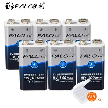 

PALO 6pcs 9V 6F22 300mAh ni-mh ni mh Rechargeable 9 volt Battery for Digital camera Remote control toy smoke microphone alarm