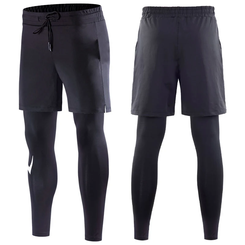 High Elastic Men Shorts+Pants 2 in 1 Running Tights Quick Dry Gym Fitness Leggings Workout Sportswear Yoga Sweatpants Custom