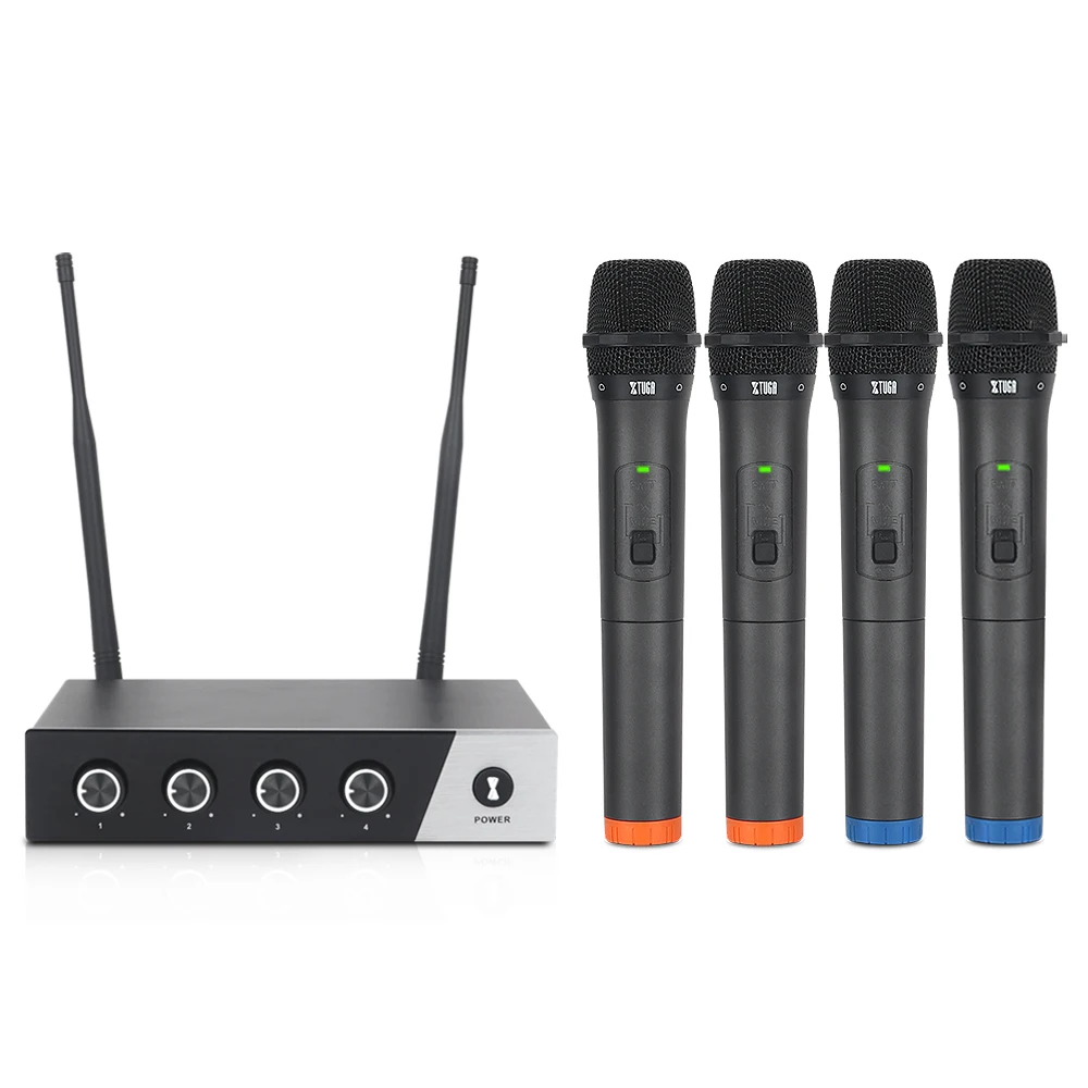 XTUGA A400 4チャンネル UHF ワイヤレスマイクシステム マイク Xtuga s400ワイヤレスマイクシステム、4つのハンドヘルドマイク