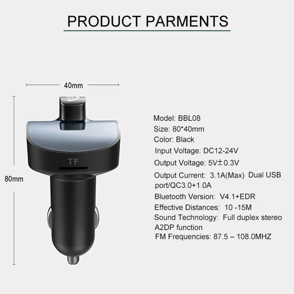 QC3.0 автомобильный fm-передатчик автомобильный Bluetooth Mp3 зарядное устройство Автомобильный fm-передатчик для авто