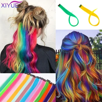 

XIYUE Long Straight Clip In One Piece Colorful Hair Extensions 20 Inches Synthetic Fake Hair for Women Girls