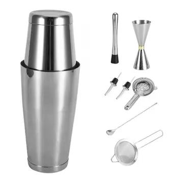 

7Pcs Silver Stainless Steel Cocktail Shaker Set Brushed Bar Cocktail Shaker Set Bartender Kit Home Bar Accessories
