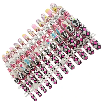 

24pcs Full Short Round Nail Tips Soft R Oval Head Fake Nails Acrylic False Nail Art Salon Tips Flower High Quality