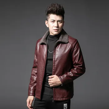

2019 men new easing leisure PU skin young handsome add flocking leather imitation lambs wool warm cultivate one's morality 8XL