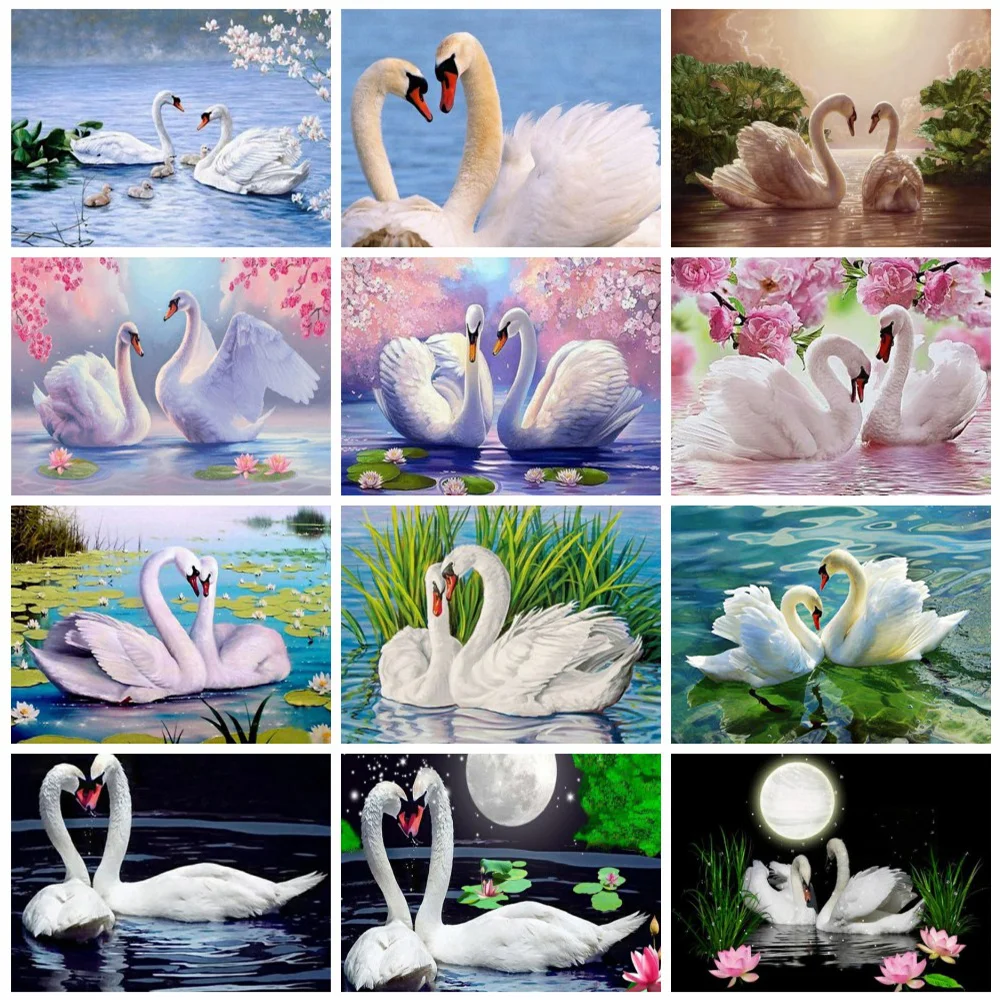 

Huacan Diy Diamond Painting Swan Home Decoration Mosaic Animal Farmhouse Home Decor Handmade Gift