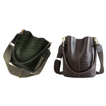 

2x Women Alligator Bucket Bags Crocodile Pattern Handbag Crocodile Shoulder Bags Ladies Pu Purse(Coffee&Green)