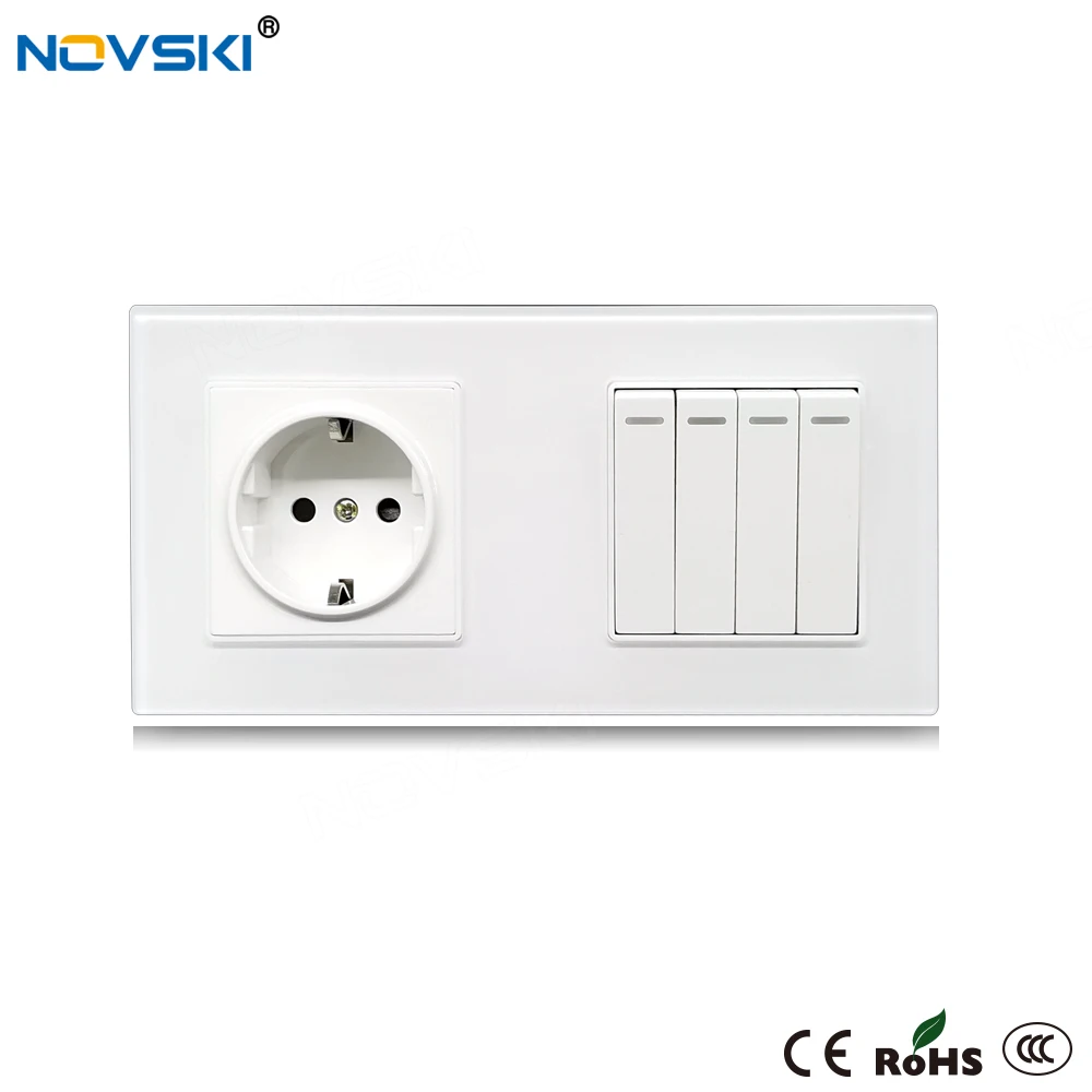 Настенная розетка NOVSKI 16 А 4 клавиши переключатель 1 2 канала 220-250 В зеркальная