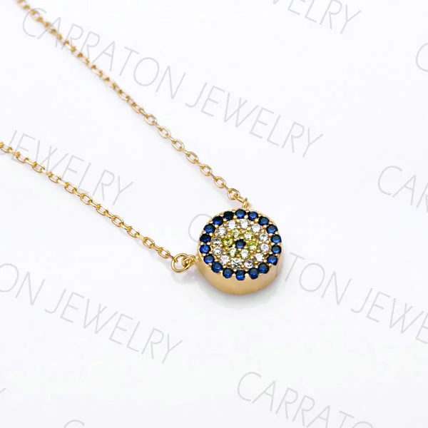 Gold TONGZHE, 925 пробы, серебряные ювелирные изделия, первоначальное ожерелье, кубический цирконий, Круглый зловещий глаз, ожерелье, Золотое колье, кулон, ожерелье для женщин - Окраска металла: Gold