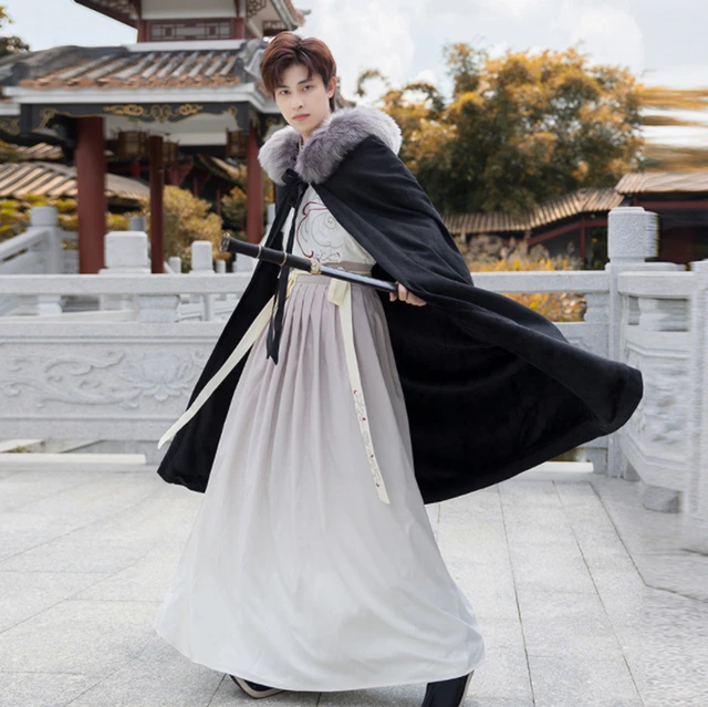 Hanfu mantello uomo cinese tradizionale mantello maschile Costume Cosplay  Winte caldo mantello nero camicia bianca + gonna per uomo Plus Size 4XL -  AliExpress