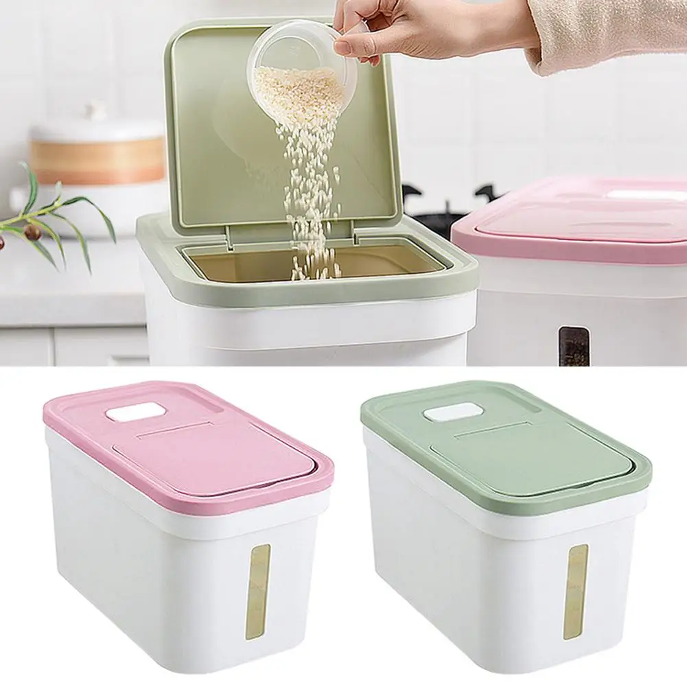 

Kitchen Rice Fruits Storage Box Bucket Cereal Dry Food Keepers Large Rice Dispenser Container Spice Holders Sliding With Lid
