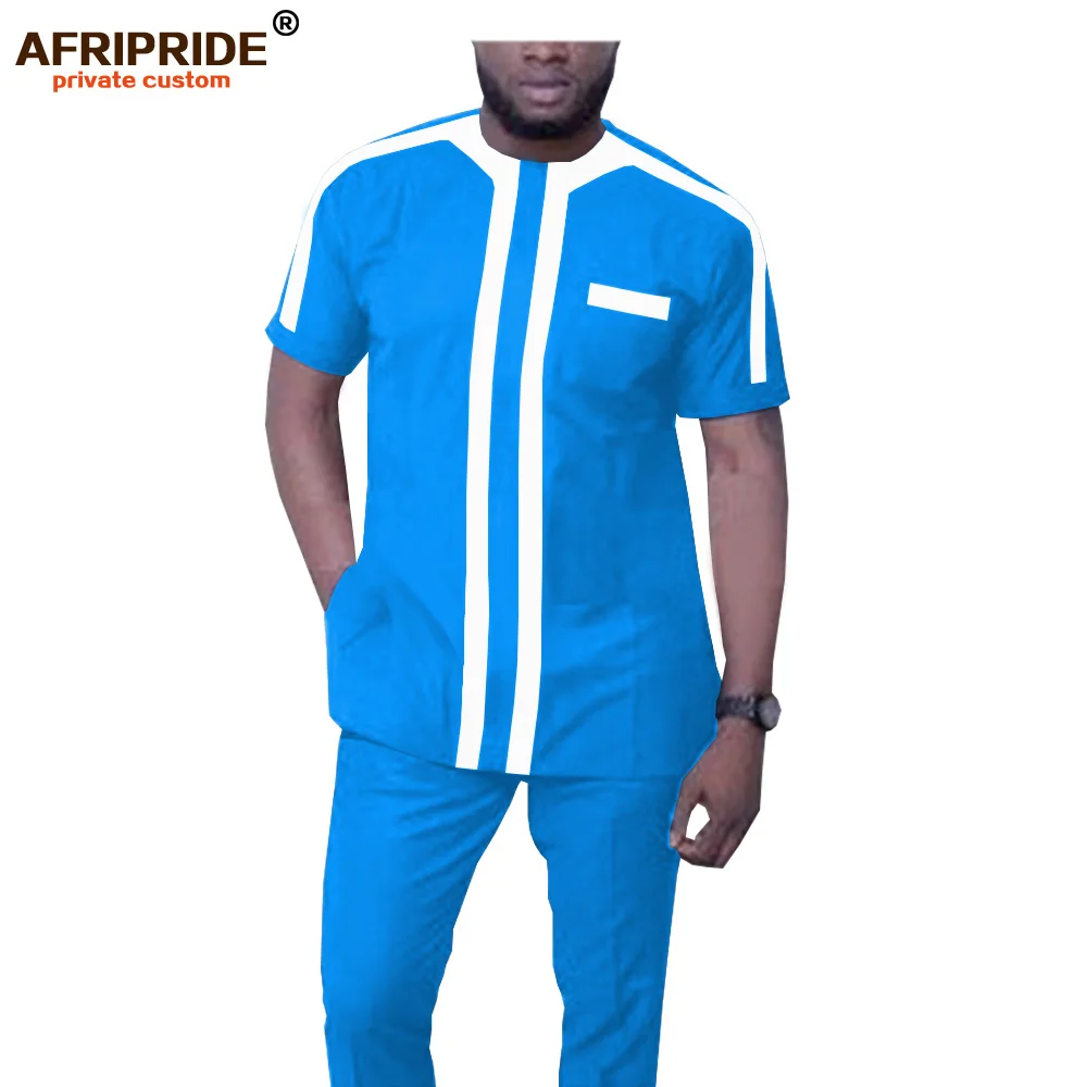 Африканская Мужская одежда для больших и высоких Дашики, топы с коротким рукавом, блузка+ брюки из Анкары, спортивный костюм с карманами A1916044 - Цвет: 13 11