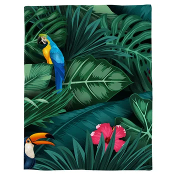 

Summer Tropical Plant Parrot Printed Flannel Blanket Soft Throw Blanket Machine Washable Blankets for Beds Customizable