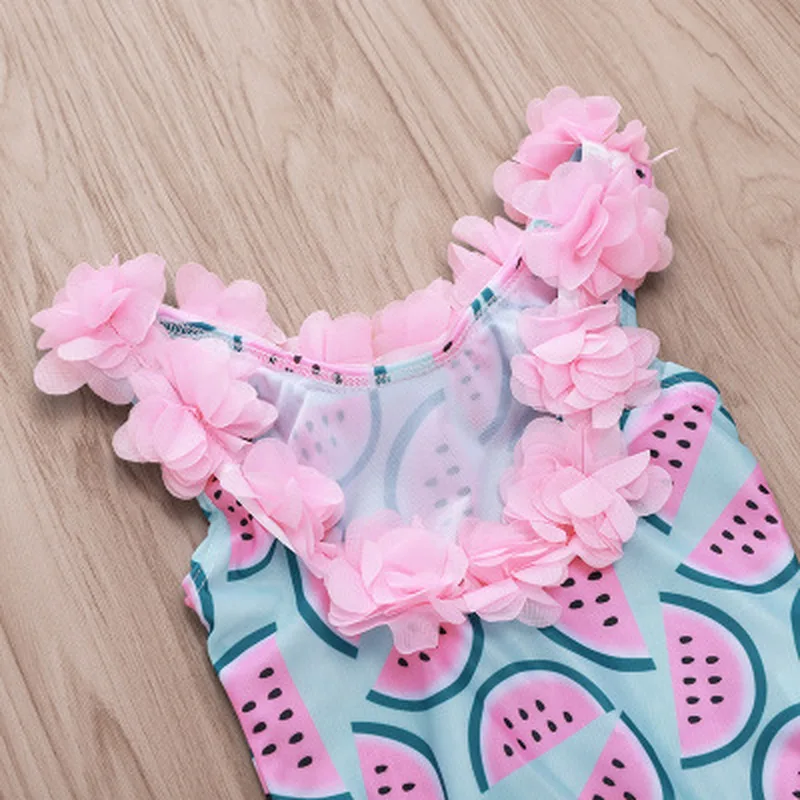 Family Matching One-Piece Suits Toddler Infant Baby Girls Watermelon Swimsuit 3D Flower Swimwear Swimming Bikini