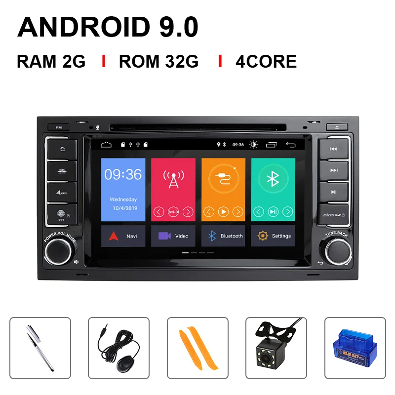 Ips DSP 4G 64G 2 Din Android 9,0 GPS автомобильный радиоприёмник для VW/Volkswagen/Touareg/Transporter T5 мультимедиа Naviagtion DVD плеер аудио - Цвет: 4 Core 32ROM OBD Cam