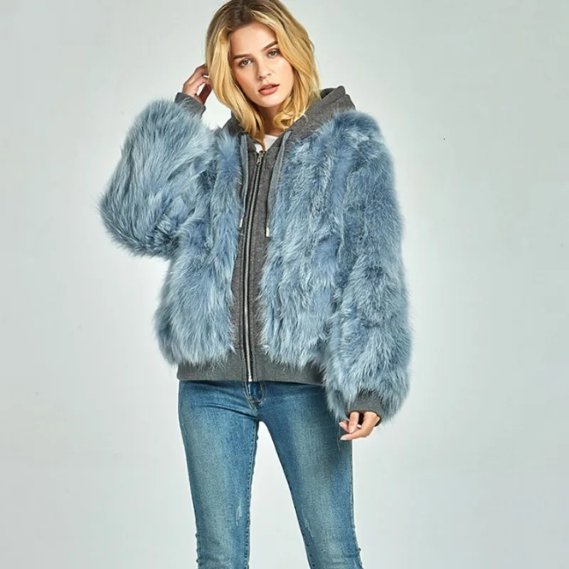 

2020 Winter Real Fur Jacket Women Reversible Hoody Parkas Natural Fox Fur Coat Thick Warm Streetwear Casual Loose Hairy Overcoat