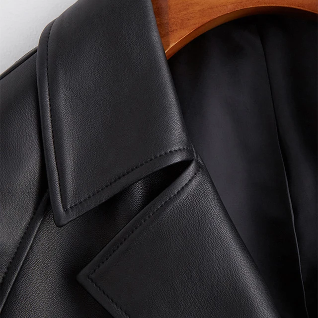 Black Oversized Leather Trench Coat Women Raglan Sleeve Lapel Loose Casual Stylish Long Coat