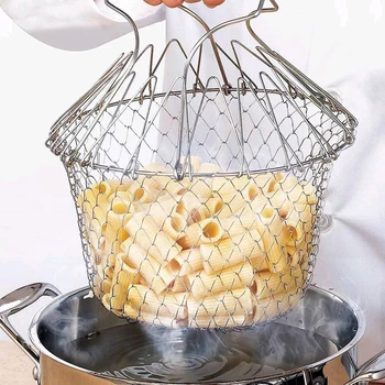 

Creative Foldable Steam Rinse Strain Fry French Chef Basket Drainer Magic Basket Mesh Basket Strainer Net Kitchen Cooking Tools