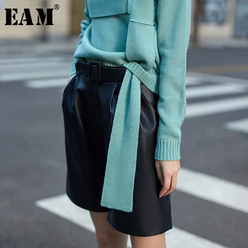 

[EAM] Women Pu Leather Brief Wide Leg Shorts New High Waist Loose Fit Trousers All-match Fashion Tide Spring Autumn 2020 1K907