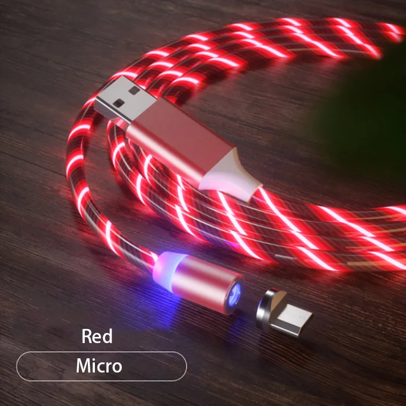 Световой поток 1 м Магнитный зарядный кабель для мобильного телефона usb type C кабель для передачи данных для iphone 7 Samaung huawei светодиодный Micro Kable - Цвет: red for Micro