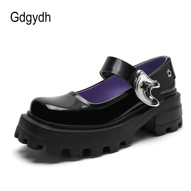 

Gdgydh 2021 Sweet Lolita Shoes Platform Thick Heel Black Women Shoes Metal Decoration Cosplay Mary Jane Pumps Shoes Top Quality