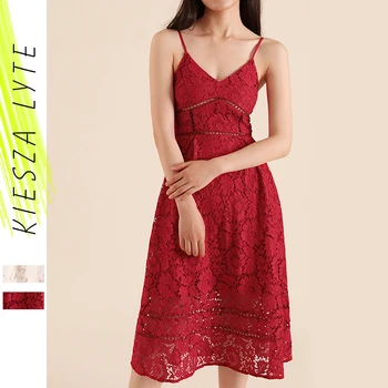 

White Lace Dress Female Crochet V Neck Strappy Hollow Out Midi Dresses Sexy Evening Party Night Red Festa Vestidos