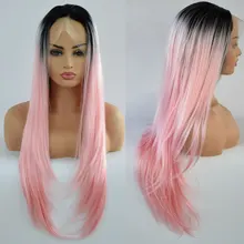 Ombre розовый длинный прямой синтетический 13*3 парик фронта шнурка термостойкие волокна волос половина рука завязанный свободный пробор для женщин Девушка Парики