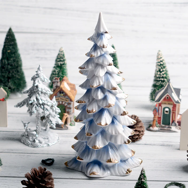 

Nordic Blue White Ceramic Christmas Tree Decoration For Home Living Room Craft Ornament Decor Accessories Mother's Gift