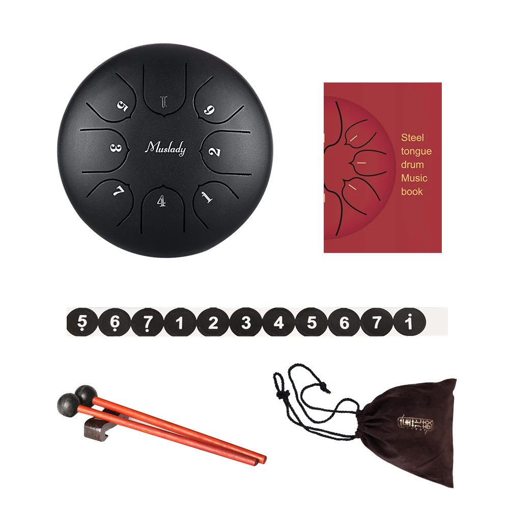 

Muslady 6 Inch Mini Steel Tongue Drum C Key 8 Tones Percussion Instrument Hand Pan Drum with Drum Mallets Carry Bag