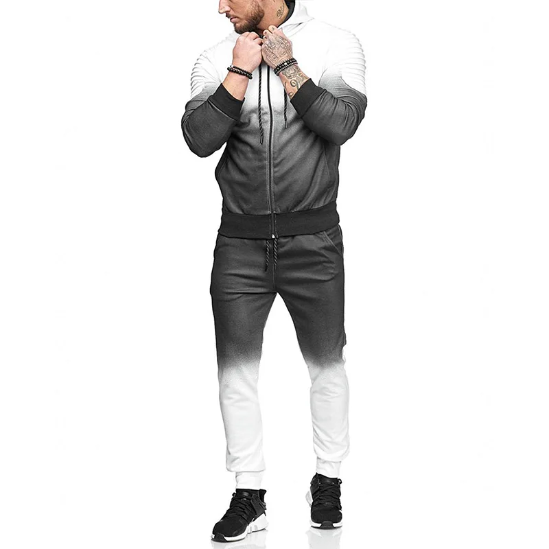 Seller Brand Men Tracksuits Hoodies Gradient Fold Sport Tracksuit Men Sets Hip Hop Jackets+Sweatpants Sports Suits For Men Joggers