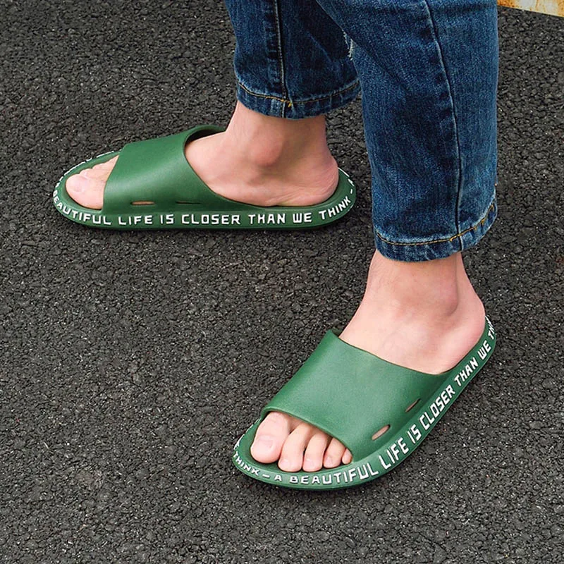 

Fashion Massage Slippers Summer Couple Personality Soft Bottom Word Drag Home Non-Slip Bathroom Sandals Beach Shoes NSE7064