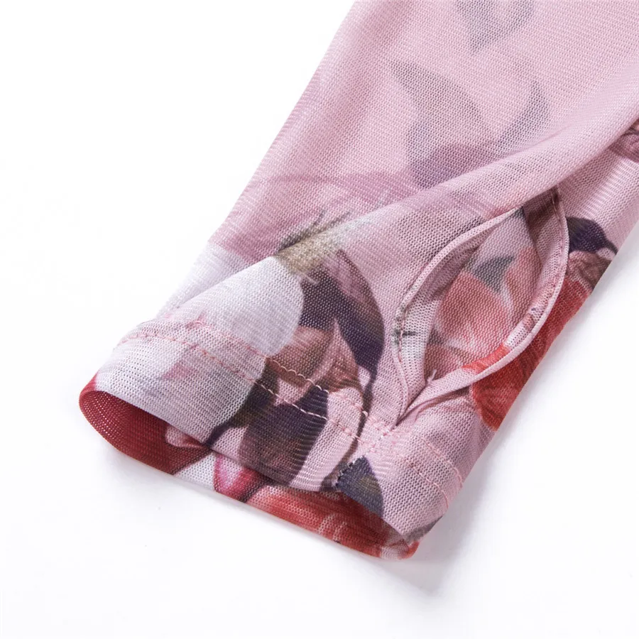 Sexy Women Long Sleeve Bandage Bodysuit Floral Tops Blouse Jumpsuit Rompers Autumn Clothes