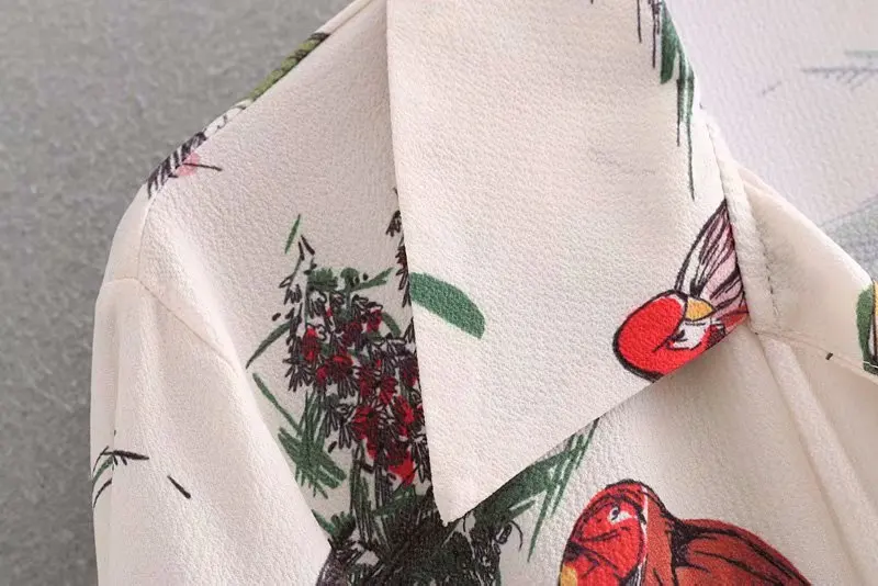 Новое летнее женское Повседневное платье с принтом в виде птиц и листьев, женское платье с рукавом три четверти, Платья До Колена DS2070