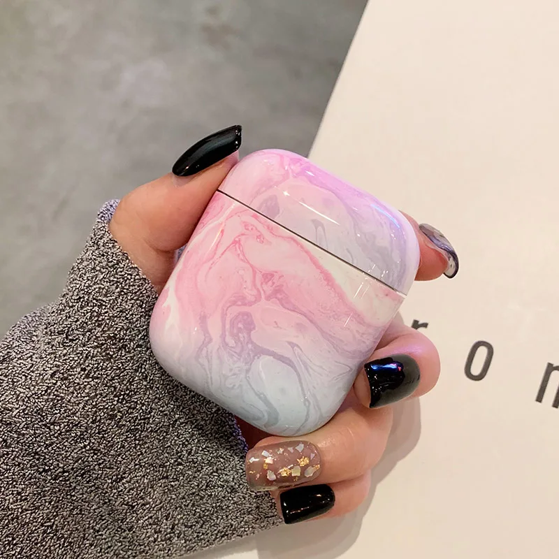 A Роскошный Мраморный чехол для Apple Airpods 2 1 Air Pods кожухи головных телефонов милые наушники чехол для AirPod глянцевая защитная гарнитура чехлы - Цвет: A