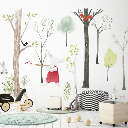 Large 87*140cm Nordic Style Animal Kids Wall Stickers Cartoon Tree Forest Children Baby Room Decal Poster | Дом и сад