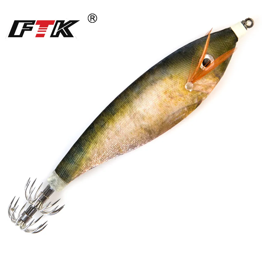 FTK Squid Jig Fishing Lures 9cm/16g Luminous Fishing Wood Shrimp Lure Squid  Cuttlefish Jigs Bait Pesca Fishing Tackle