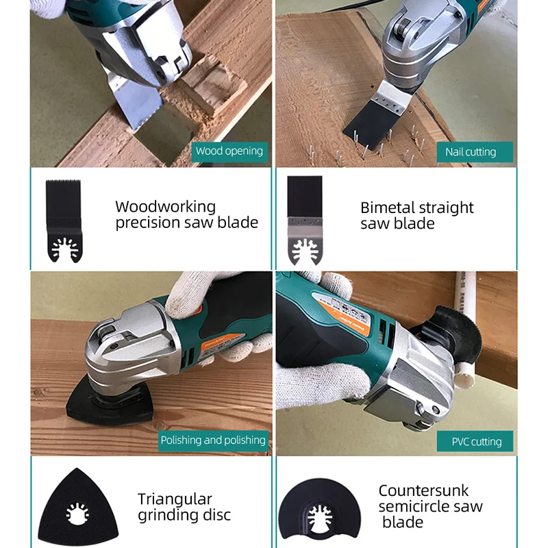 Quick-Release Oscillating Multitool Anti-Vibration Variable Speed Trimmer Renovator Electric Saw With Saw Blades Kit 5