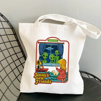 

Three Cute Aliens Are Jenny New Friends Shoulder Canvas Bags Harajuku Casual Messenger Bag Ins Big Handbag Retro Women Bag Purse
