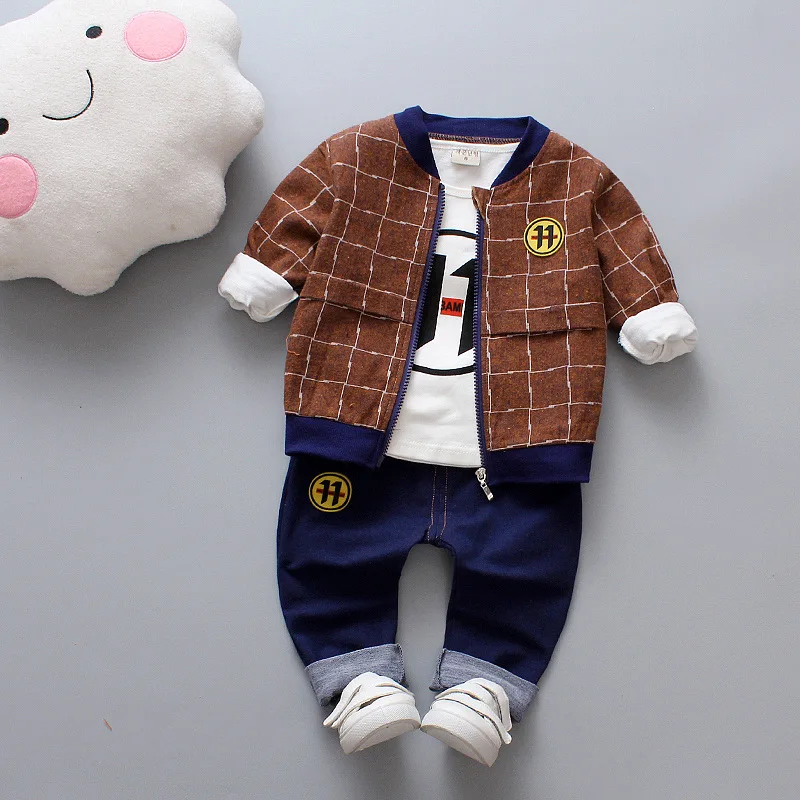 

2018 Autumn New Style CHILDREN'S Suit Baseball Uniform Three-piece Set Korean-style Plaid Long Sleeve Jacket Suits