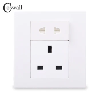 

Coswall PC Panel UK Standard 13A Wall Socket Grounded + 2 Pin Universal Power Outlet Ungrounded White Color Modular 86*86mm