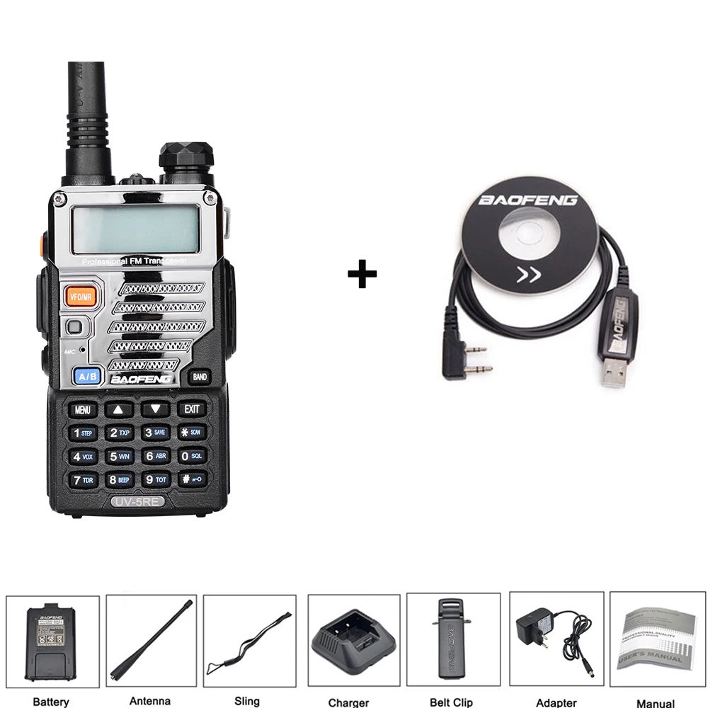 add 1cab Baofeng BF-UV5RE, Любительское радио, портативная рация, 5 Вт, VHF UHF136-174, 400-520 МГц, радио, двухдиапазонное, двухстороннее радио - Цвет: add 1cab