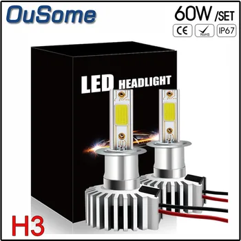 

easy install plug-in 60W 2 pieces high power mini auto LED replacement bulbs H3 car LED headlights bulbs