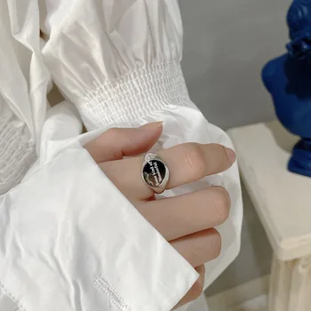 

925 Pure Silver Ring Personality Small English Letter Polished Surface Ring Female Minimalist Index Finger Opening Ring
