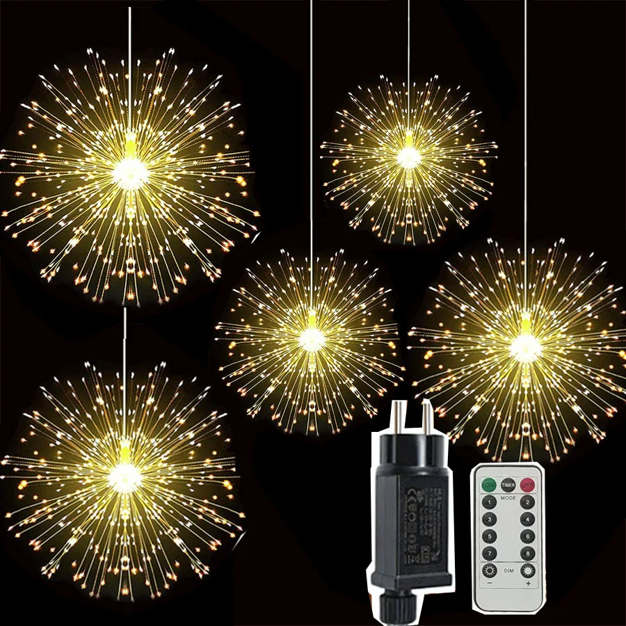 

10 IN 1 Plug In Hanging Starburst String Light Outdoor Party Firework Light Copper Wire Christmas Twinkle Fairy Light Garland