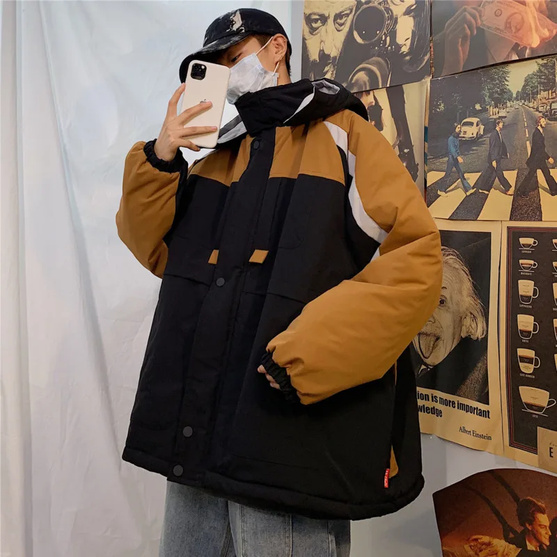 

2019 New Large Size Japanese Simple Tooling Hooded Thick Solid Color Men's Loose Version Couple Casual Cotton Coat