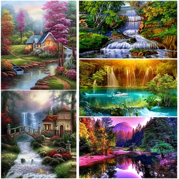 

DIY 5D Diamond Painting Waterfall Diamond Embroidery Full Square/Round Mosaic Rhinestones Landscape Cross Stitch Home Decor Gift